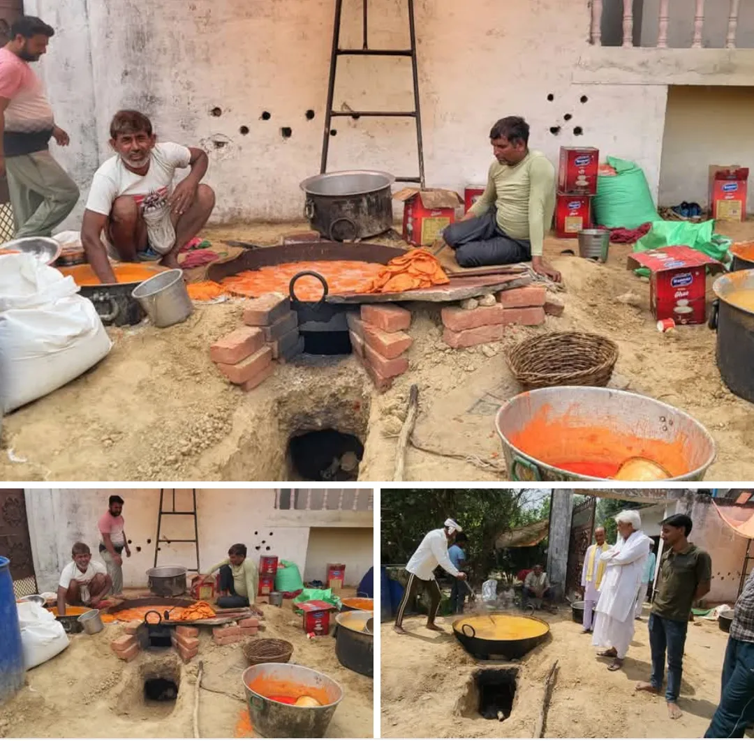 लकड़ी की परम्परागत  भट्टियों के सहारे सप्तधारा कुंड वाले हनुमान मंदिर पर भव्य भंडारे की तैयारी