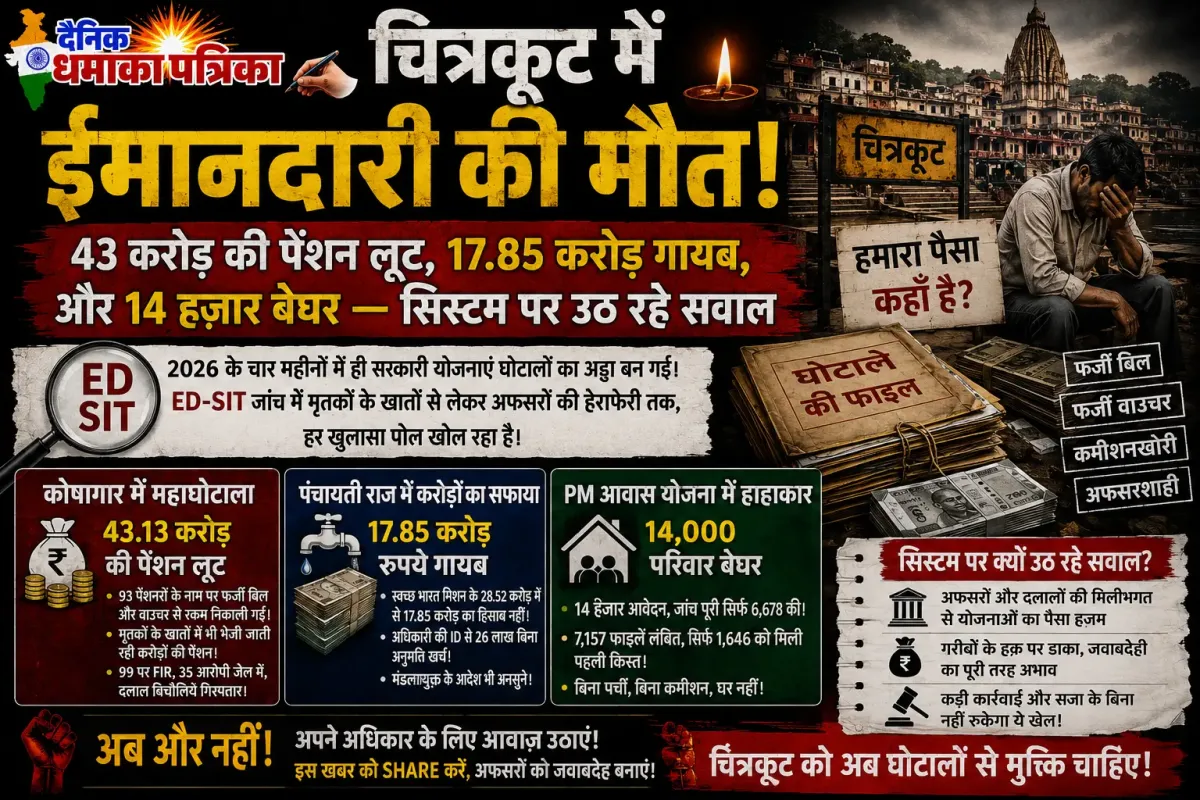 चित्रकूट में ईमानदारी की मौत! 43 करोड़ की पेंशन लूट, 17.85 करोड़ गायब, और 14 हज़ार बेघर — सिस्टम पर उठ रहे सवाल